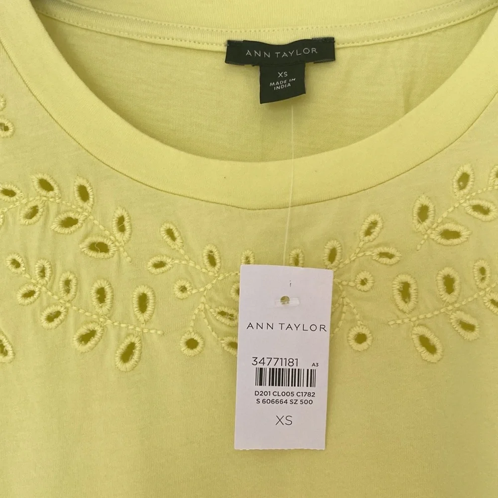 NWT Ann Taylor eyelet cap sleeve cotton top pale citrine - Picture 6 of 8
